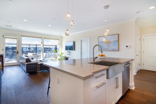 Interior, Kitchen, Living room, Pendant Lights, Recessed Lighting, Wood Texture Flooring
