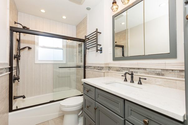 Bathroom, Glass Shower, Interior, Recessed Lighting