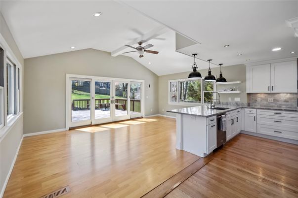 Interior, Kitchen, Pendant Lights, Recessed Lighting, Wood Texture Flooring