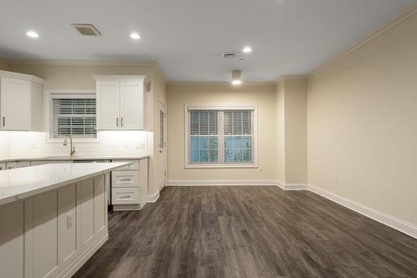 Interior, Kitchen, Recessed Lighting, Wood Texture Flooring