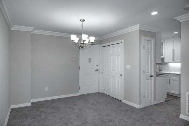 Chandelier, Empty room, Interior, Kitchen, Recessed Lighting