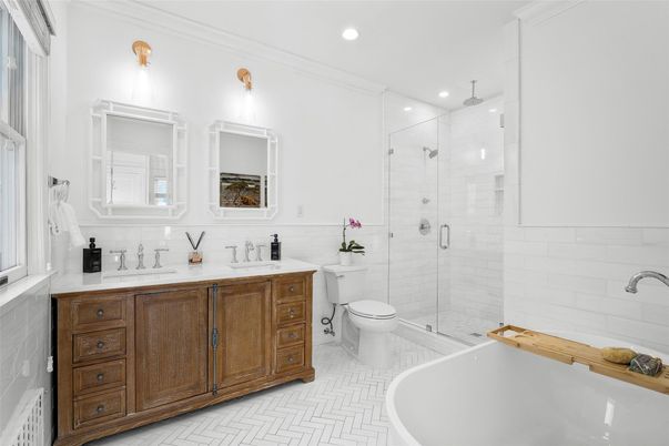 Bathroom, Dual Sink Vanities, Glass Shower, Interior, Recessed Lighting