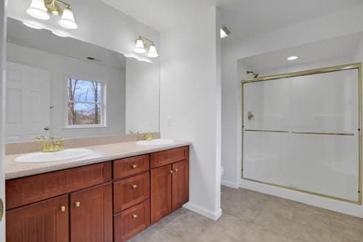 Bathroom, Dual Sink Vanities, Glass Shower, Interior, Recessed Lighting