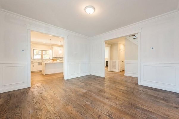 Empty room, Interior, Kitchen, Pendant Lights, Wood Texture Flooring