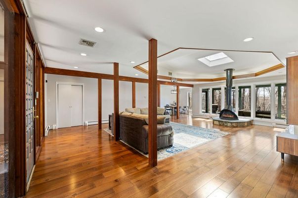 Fireplace, Interior, Recessed Lighting, Wood Texture Flooring