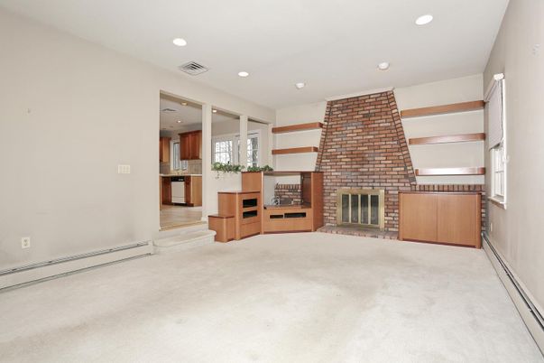 Empty room, Fireplace, Interior, Kitchen, Recessed Lighting