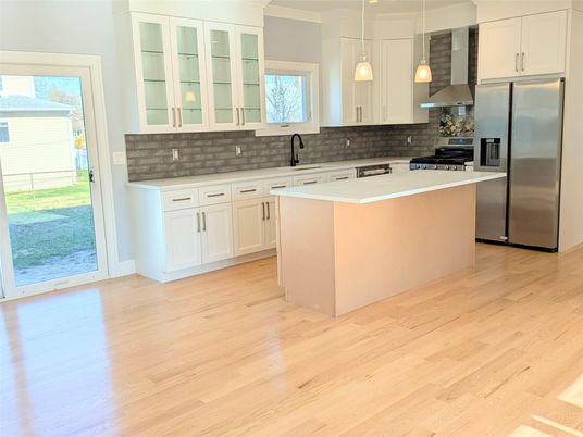 Interior, Kitchen, Pendant Lights, Stainless Steel Appliances, Wood Texture Flooring