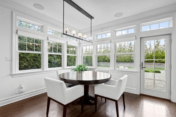 Dining room, Interior, Pendant Lights, Sun Room, Wood Texture Flooring