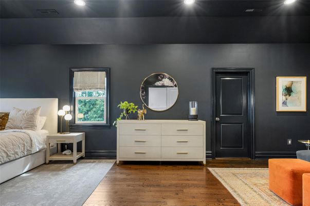 Bedroom, Interior, Recessed Lighting, Wood Texture Flooring