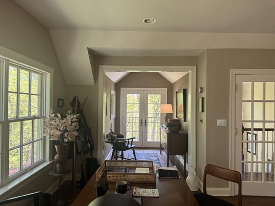 Home Office, Interior, Recessed Lighting, Wood Texture Flooring