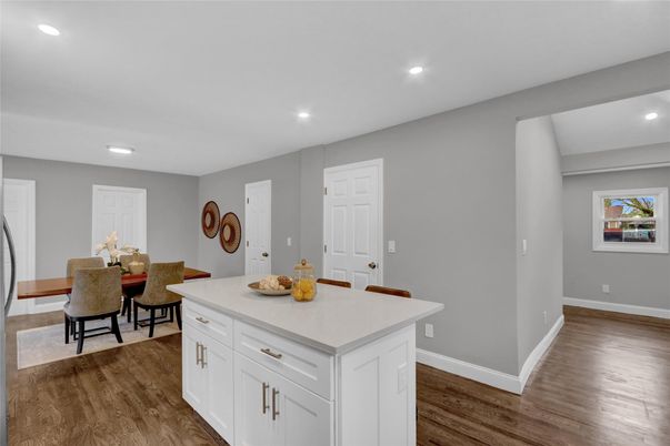 Dining room, Interior, Recessed Lighting, Wood Texture Flooring