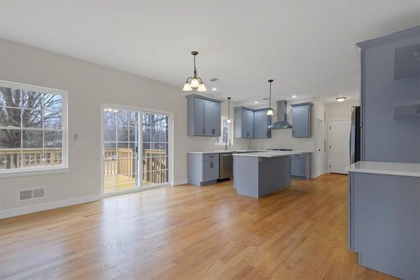 Interior, Kitchen, Pendant Lights, Recessed Lighting, Wood Texture Flooring