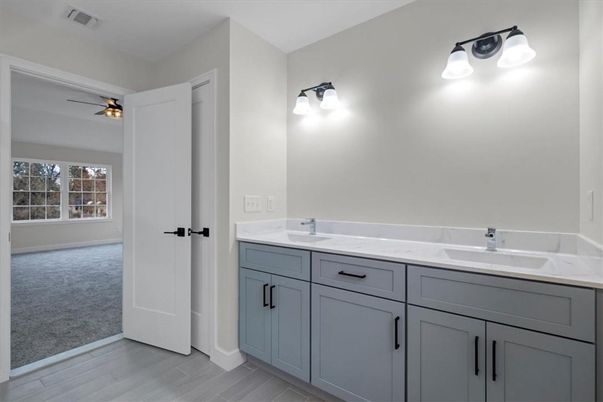 Bathroom, Dual Sink Vanities, Interior, Wood Texture Flooring