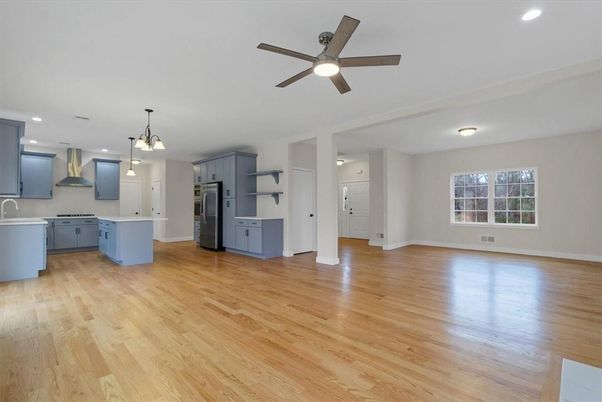 Interior, Kitchen, Pendant Lights, Recessed Lighting, Wood Texture Flooring