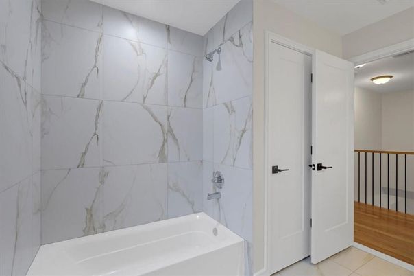 Bathroom, Interior, Marble Walls, Wood Texture Flooring