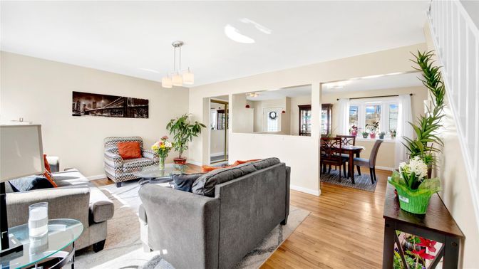Dining room, Interior, Living room, Pendant Lights, Wood Texture Flooring