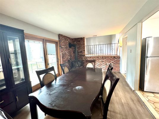 Dining room, Interior, Stone Walls, Wood Texture Flooring