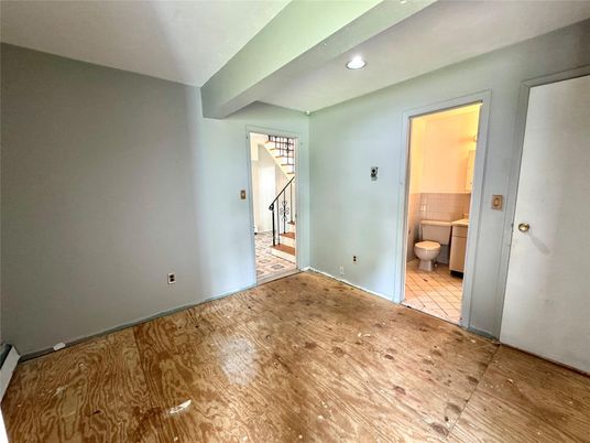 Bathroom, Empty room, Interior, Recessed Lighting, Wood Texture Flooring