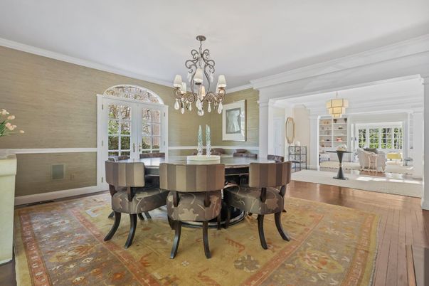 Chandelier, Dining room, Interior, Wood Texture Flooring