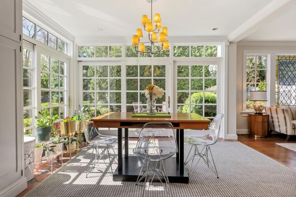 Chandelier, Dining room, Interior, Sun Room, Wood Texture Flooring