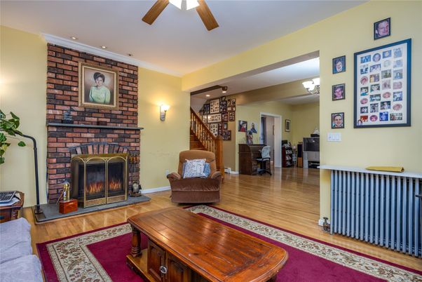 Fireplace, Interior, Recessed Lighting, Stone Walls, Wood Texture Flooring