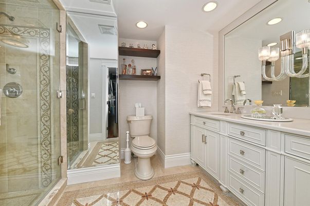 Bathroom, Dual Sink Vanities, Glass Shower, Interior, Recessed Lighting