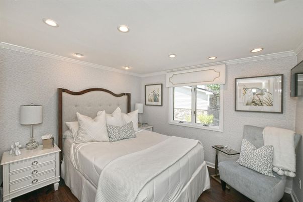 Bedroom, Interior, Recessed Lighting, Wood Texture Flooring
