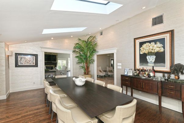 Dining room, Interior, Recessed Lighting, Wood Texture Flooring