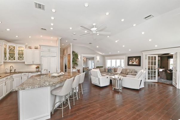 Interior, Kitchen, Living room, Recessed Lighting, Wood Texture Flooring