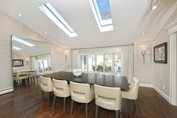 Dining room, Interior, Recessed Lighting, Wood Texture Flooring