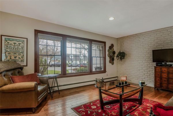 Interior, Living room, Recessed Lighting, Stone Walls, Wood Texture Flooring