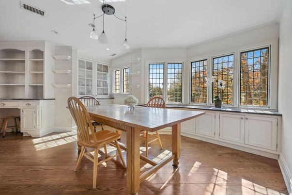 Dining room, Interior, Pendant Lights, Wood Texture Flooring