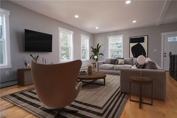 Interior, Living room, Recessed Lighting, Wood Texture Flooring