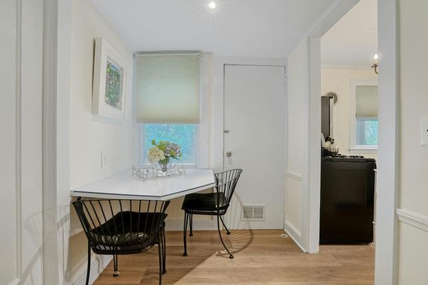Dining room, Interior, Recessed Lighting, Wood Texture Flooring