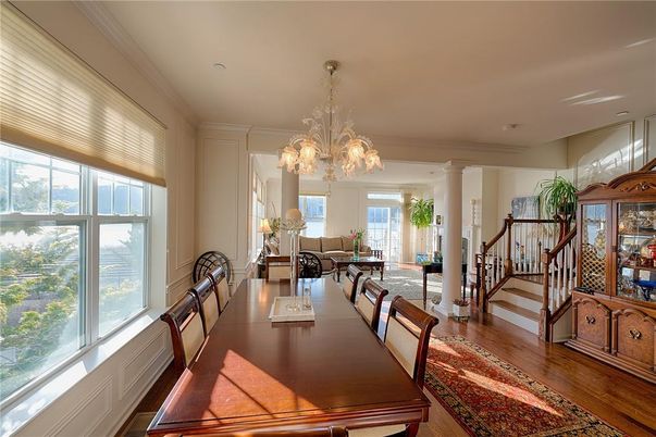 Chandelier, Dining room, Interior, Living room, Recessed Lighting, Wood Texture Flooring