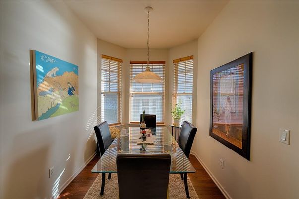 Dining room, Interior, Pendant Lights, Wood Texture Flooring