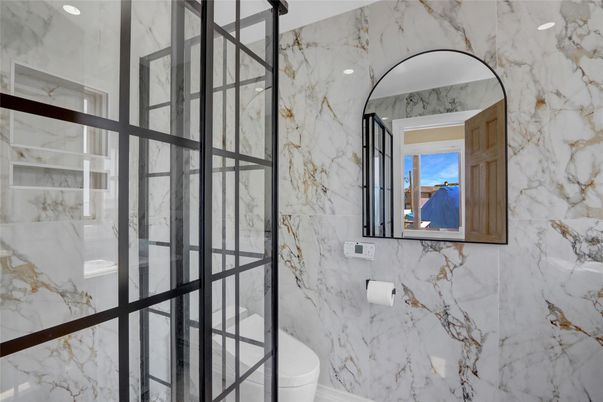 Bathroom, Interior, Marble Walls, Recessed Lighting