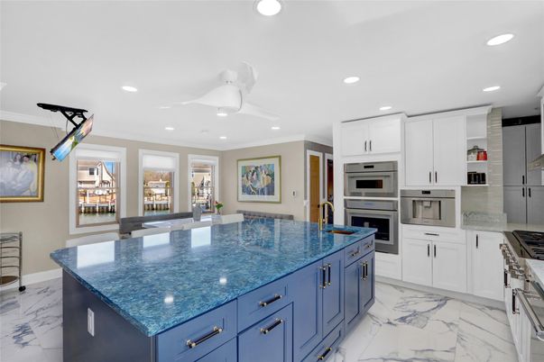 Interior, Kitchen, Marble, Recessed Lighting, Stainless Steel Appliances