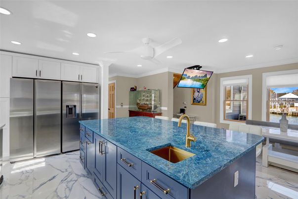 Interior, Kitchen, Marble, Recessed Lighting, Stainless Steel Appliances