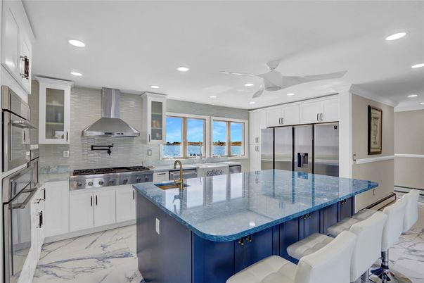 Interior, Kitchen, Marble, Recessed Lighting, Stainless Steel Appliances