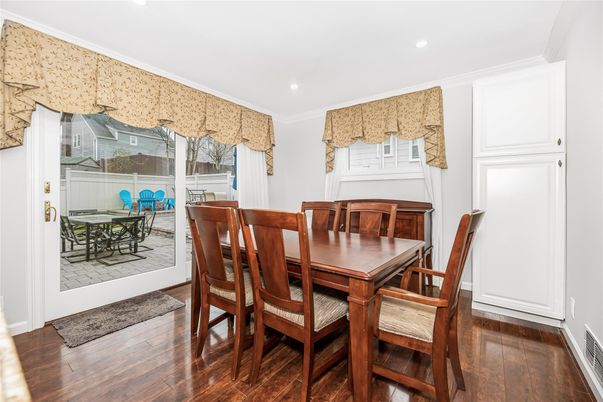 Dining room, Interior, Recessed Lighting, Wood Texture Flooring
