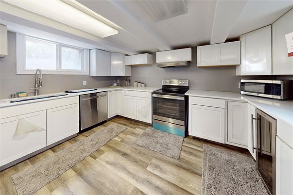 Interior, Kitchen, Stainless Steel Appliances, Wood Texture Flooring