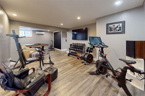 Fitness Equipment, Game Room, Interior, Recessed Lighting, Wood Texture Flooring