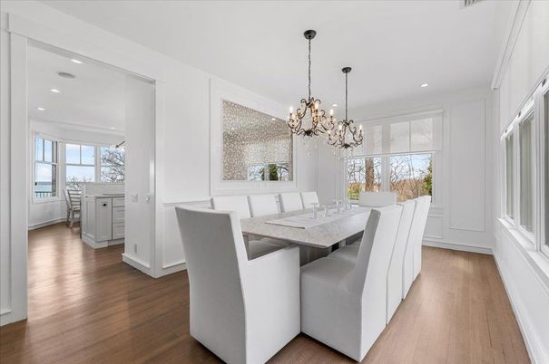 Chandelier, Dining room, Interior, Recessed Lighting, Wood Texture Flooring