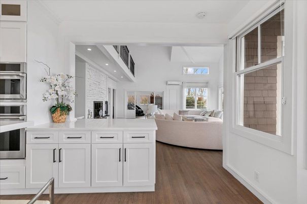 Interior, Kitchen, Living room, Recessed Lighting, Stainless Steel Appliances, Wood Texture Flooring