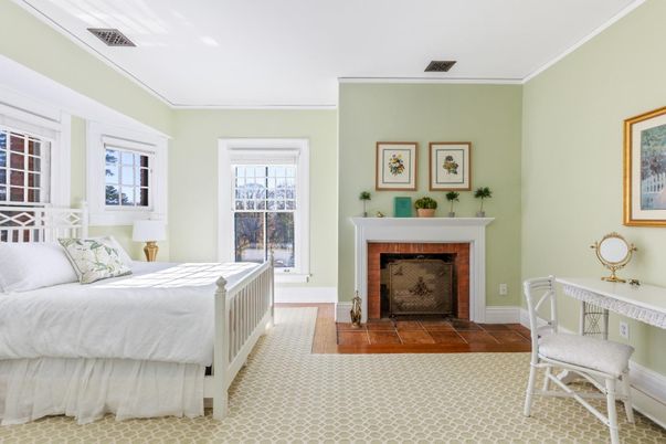 Bedroom, Fireplace, Interior, Wood Texture Flooring