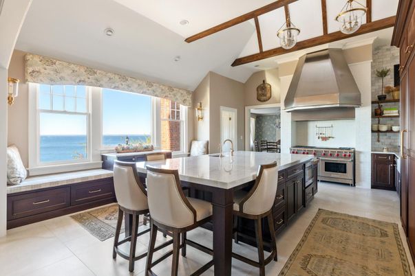 Interior, Kitchen, Recessed Lighting, Stainless Steel Appliances, Water, Wooden Beams