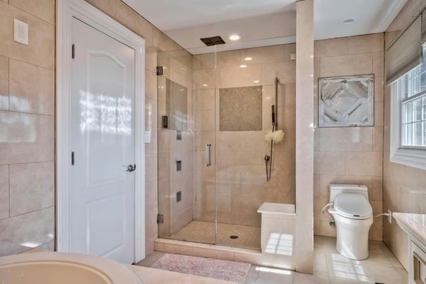 Bathroom, Glass Shower, Interior, Recessed Lighting