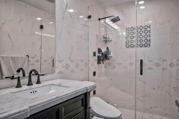 Bathroom, Glass Shower, Interior, Marble Walls