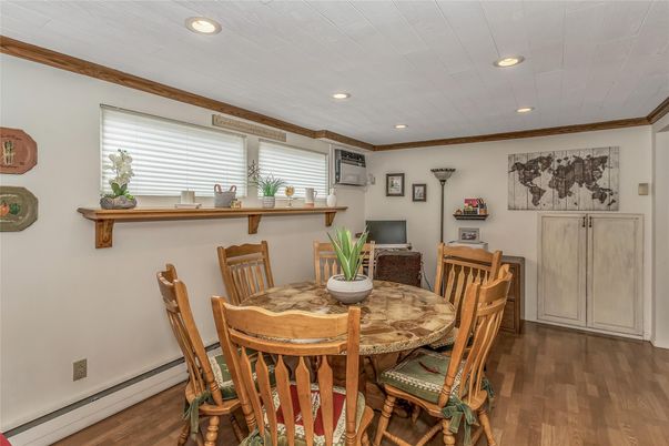 Dining room, Interior, Recessed Lighting, Wood Texture Flooring